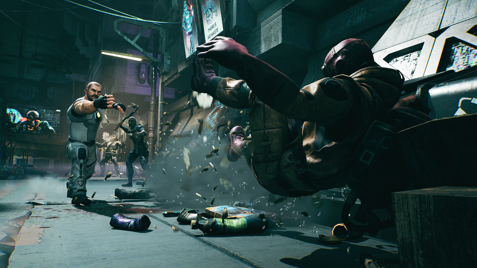 KIBORG screenshot: a fighter kicking an enemy in an alley.